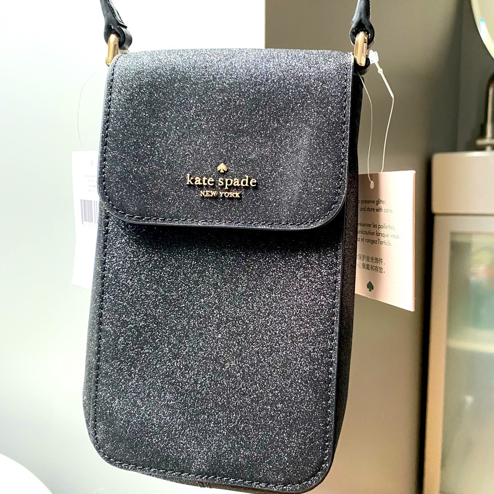 NWT Kate Spade flap phone crossbody; lola glitter; fun to carry + functional!